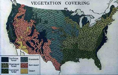 Map showing the vegetation covering the United States of America, from The Pageant of America, Vol.3, by Ralph Henry Gabriel, 1926 by American School